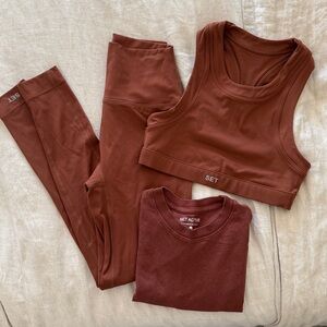 SET Active Chestnut SportBody Mini High Neck Sports Bra, Leggings, and Baby Tee